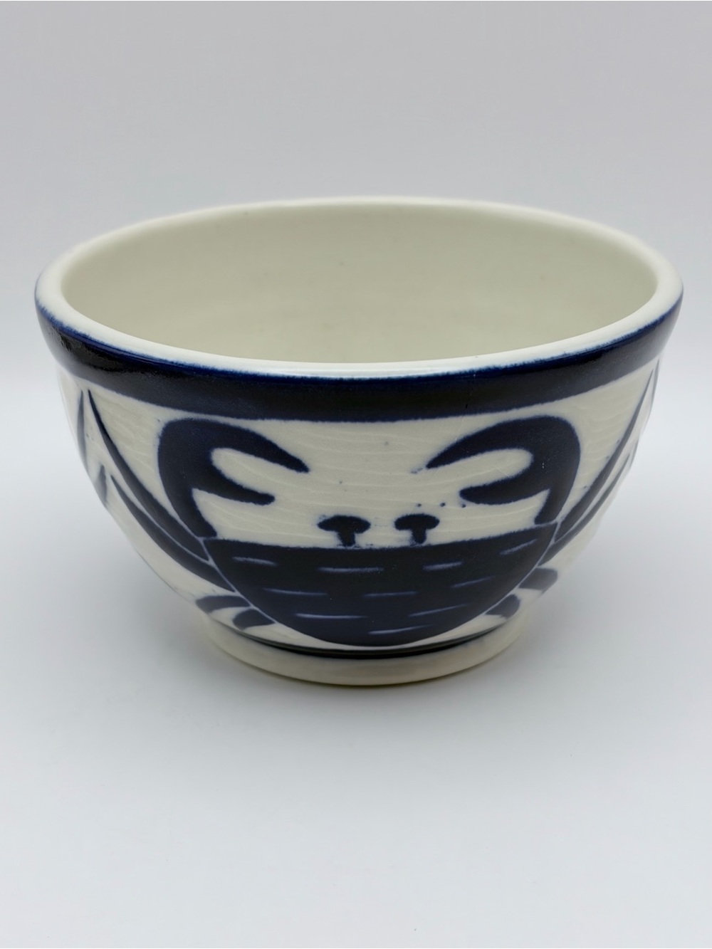 Handmade 4.5” Pottery Bowl, Natural Glaze with 3 Blue Crabs, Signed J/C 200